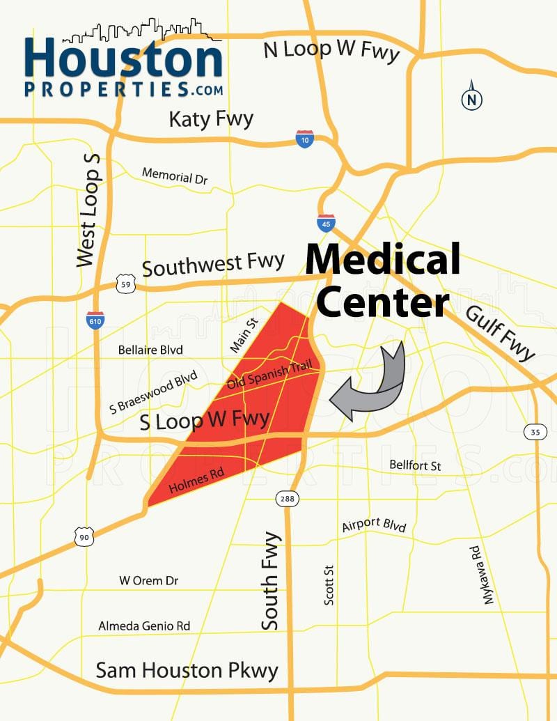 map of Houston চিকিৎসা কেন্দ্র