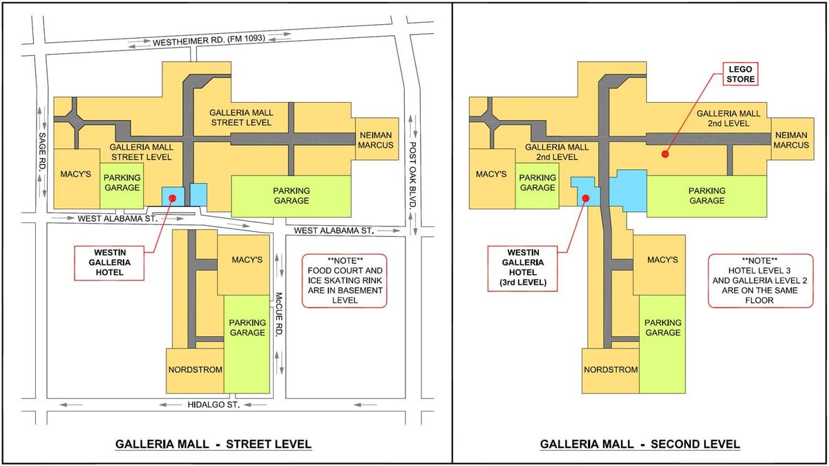 হিউস্টন Galleria মল মানচিত্র
