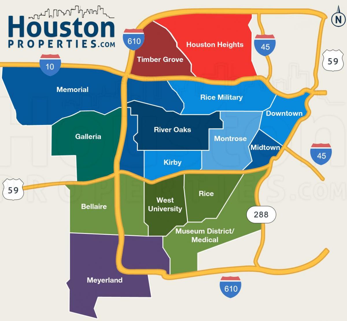 map of Houston এলাকাগুলোর