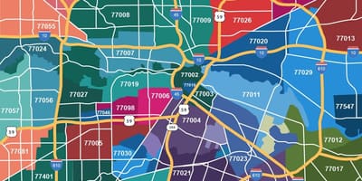 Map of Houston শহরতলির